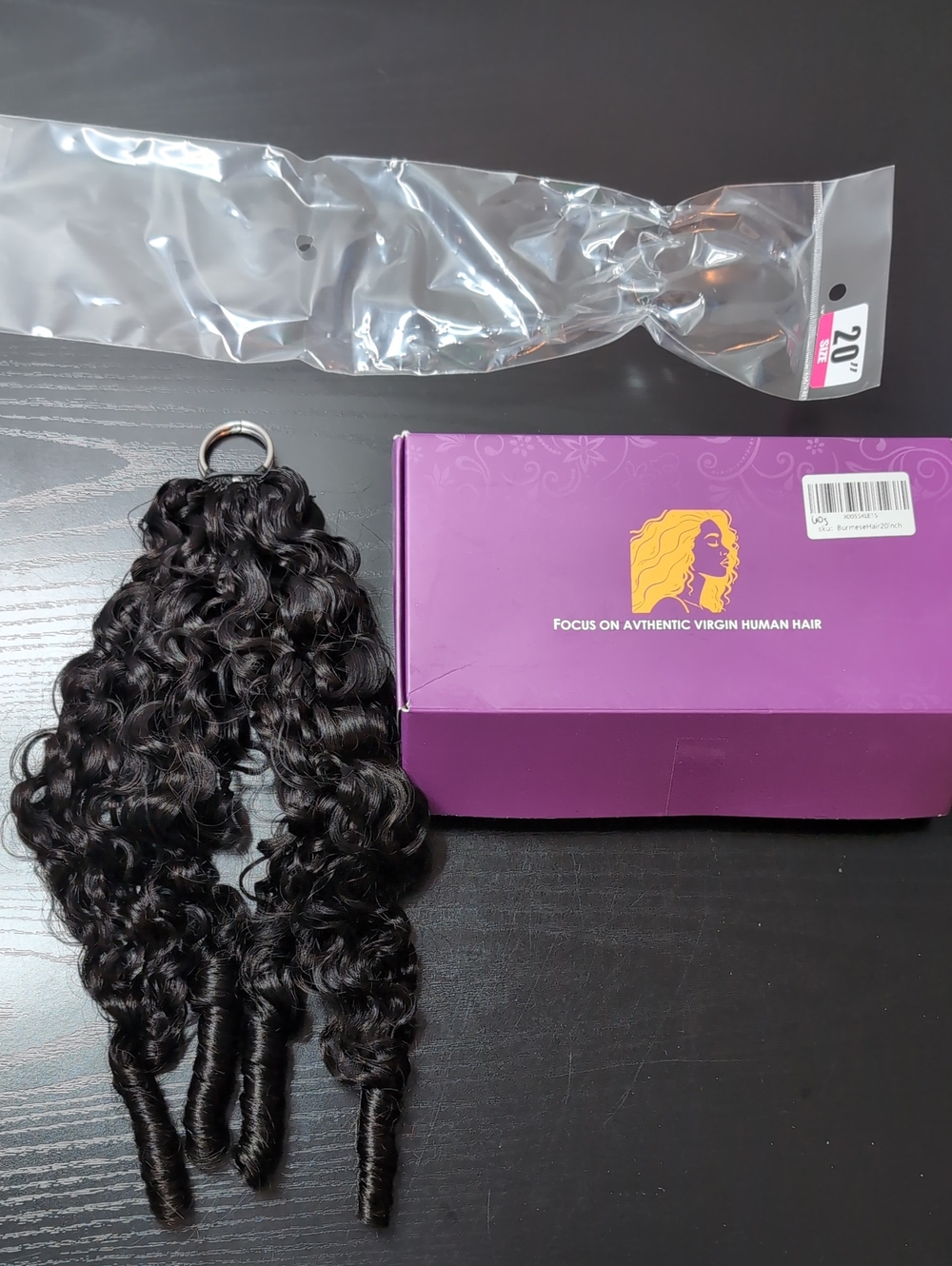 20-in 60 G Burmese Curly Crochet Human Hair Natural Black Spiral Ends